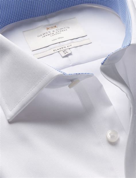 Men's Classic Fit White Twill Non-Iron Shirt - Contrast Detail - Chest ...