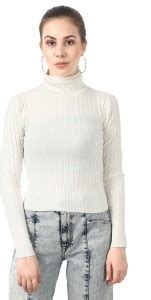 MansiCollections Striped High Neck Casual Women White Sweater - Buy ...