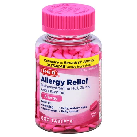 H-E-B Allergy Relief Diphenhydramine Antihistamine Tablets – 25 mg - Shop Sinus & allergy at H-E-B