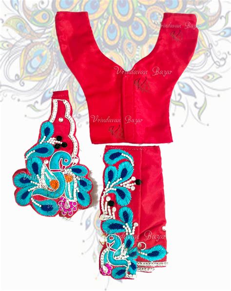 Red Gaur Nitai dress with peacock embroidery; Size 5 inch – Vrindavan ...