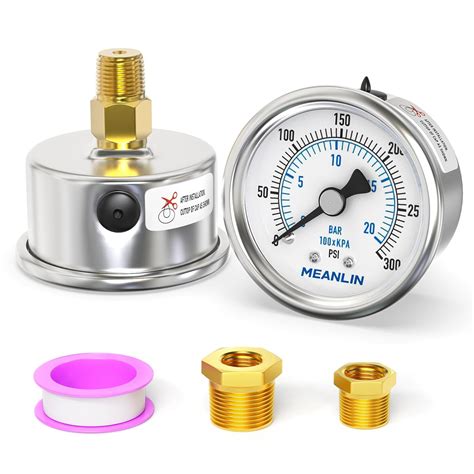 MEANLIN MEASURE 0~300Psi Dry Pressure Gauge Stainless Steel 1/4" NPT 2 ...