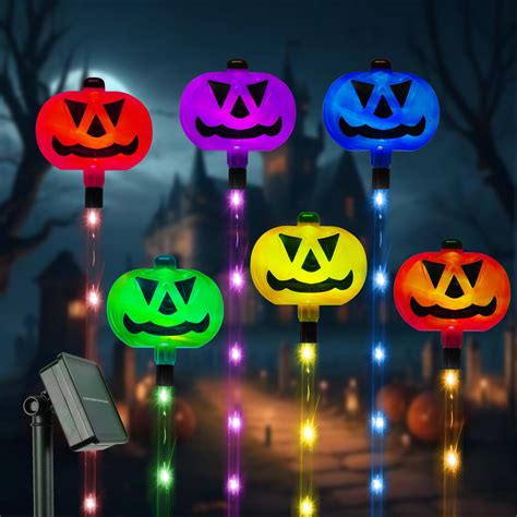 MecTo Halloween Pumpkin Skull 4-Pack Solar 2024 Upgraded Garden Lights ...