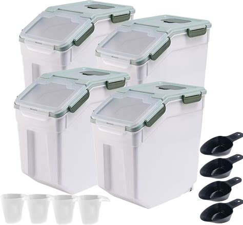 Amazon.com: Sunnyray 4 Pcs 55 lbs Grain Rice Storage Container Blue Flour Bin with Wheels Cup ...