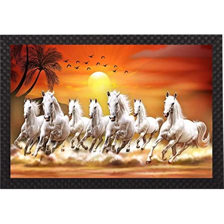 SAF 7 Horses Nature Framed UV Coated Digital Reprint Painting (11 x 14 ...