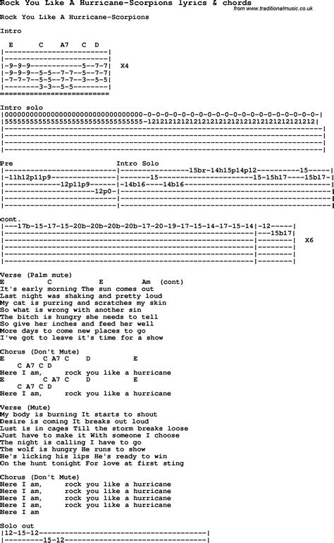 Love Song Lyrics for:Rock You Like A Hurricane-Scorpions with chords.