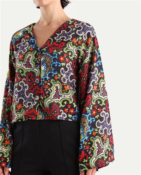 Rareism Women's Kinil Dark Multi Polyester V-Neck Abstract Print Ragla