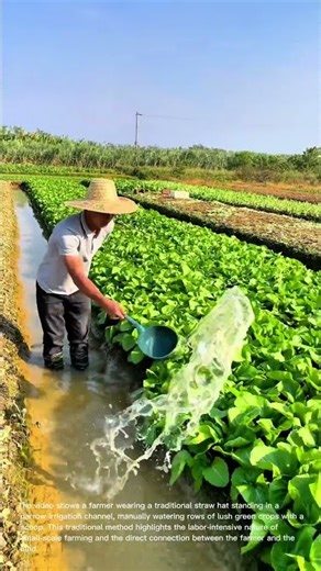 Traditional Irrigation: Hand-Watering Crops in Rural Farmland