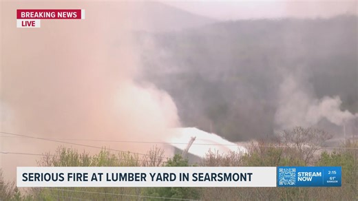 Tracking smoke plumes as crews work to put out serious fire at Robbins Lumber in Searsmont