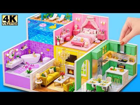 Make 5-Color Luxury Mini House with Rooftop Pool & Royal Pink Bedroom 🌈❤️ | DIY Miniature House