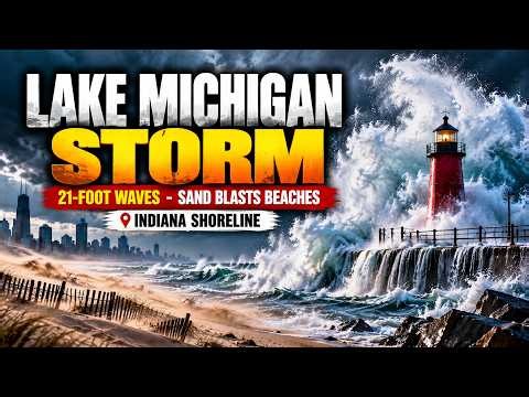 Lake Michigan's Fury: Monster Waves Batter Indiana Beaches in Powerful Storm | US News | World