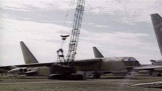To comply with the START I treaty, the US Air Force had to eliminate 365 B-52 bombers from its inventory. Initially, the B-52s were chopped into pieces with a 13,000-pound guillotine supported by a crane because that was the only know way to stop a B-52.🫡