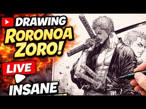 LIVE 🔴 Drawing Roronoa Zoro ⚔️ | Insane Pen Sketch | One Piece Anime Art #live