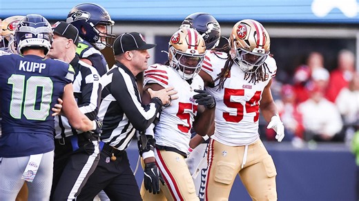 Dre Greenlaw is ejected after head-butting Ernest Jones IV