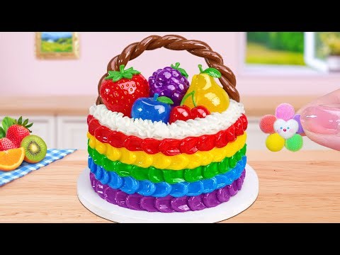 Beautiful Fruits Basket Cake 🍍🍎Amazing Miniature Rainbow Cake Decorating🍓🍇Mini Cakes
