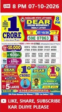 Dear Lottery Live Result 8 PM | Dream Evening Lottery Sambad Live 07/10/26 | Nagaland Lottery Live