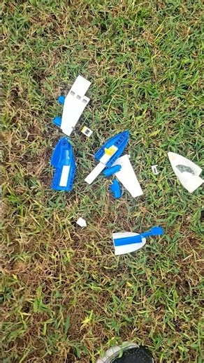 lego plane crashes into grass, so it could look like it crashes into forest