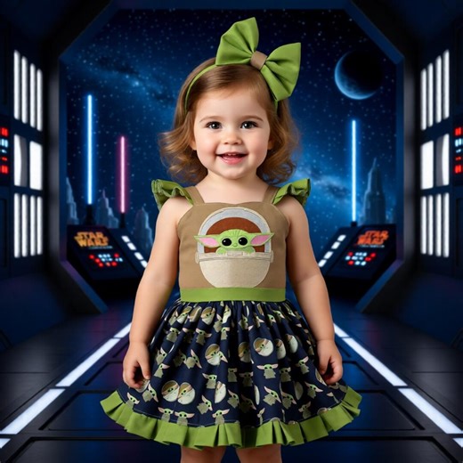 Custom Grogu Baby Yoda Alien Inspired Star Wars Dress Outfit Embroidered Baby Girl NB-10 Disney World Disneyland Cruise Birthday Boutique - Etsy