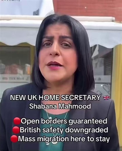 Shabana Mahmood declares mass migration here to stay with open borders guaranteed.Labour’s Home Secretary openly admitting British safety is downgraded while the invasion continues.People’s concerns completely ignored.