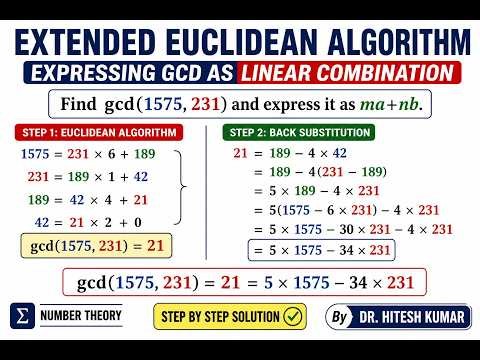 Extended Euclidean Algorithm Expressing GCD as Linear Combination Dr Hitesh Kumar