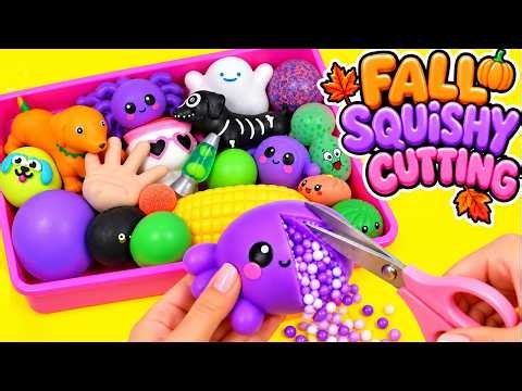 Autumn FALL Squishies Cutting and Mixing into One Bowl! Pumpkin Slime