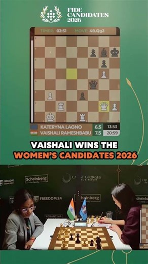 Vaishali wins the 2026 Candidates! She'll challenge Ju Wenjun for the title!