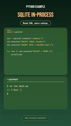 Run a Real SQL Database Inside Python #Python #SQLite #Coding #Shorts
