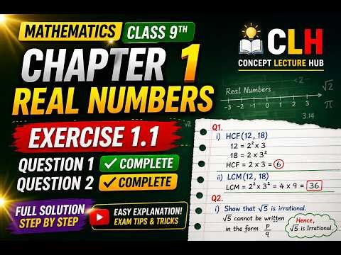 Class 9 Math Chapter 1 Exercise 1.1 | Q1 & Q2 Complete Solution 🔥 | Real Numbers | One Shot | Lec 1