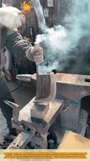 Skilled Worker Blade Forging Process with Hammer and Anvil