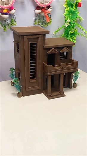 Beautiful mini mud clay house - See how i build it step by step 🏠 | #clayart #craft #house #shorts