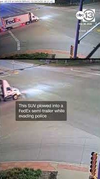 FedEx truck struck by Suburban during police chase.