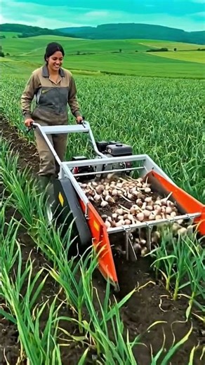Harvesting process of garlic with a convenient machine