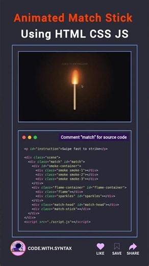 💀 Animated Match Stick Using HTML CSS And JS #js #htmlcss #programming #animation #linux