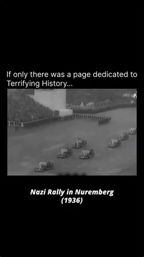 Terrifying on Instagram: "In 1936, the Nazi Party Rally in Nuremberg, Germany, represented the apex of the regime’s use of mass spectacle as a political tool. Held from September 8–14, the rally was an immense, meticulously choreographed production designed to project an image of absolute power, national unity, and destiny under Adolf Hitler. The event featured hundreds of thousands of participants—Nazi party formations, military units, and labor corps—arranged in precise geometric formations. T