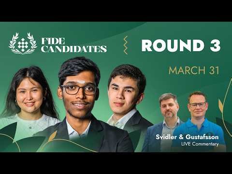 ♟ CHESS | FIDE Candidates Tournament 2026 | Round 3 LIVE | Pragg, Sindarov, Assaubayeva & more