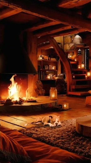Fireplace & Snowstorm Sounds With A Sleeping Dog