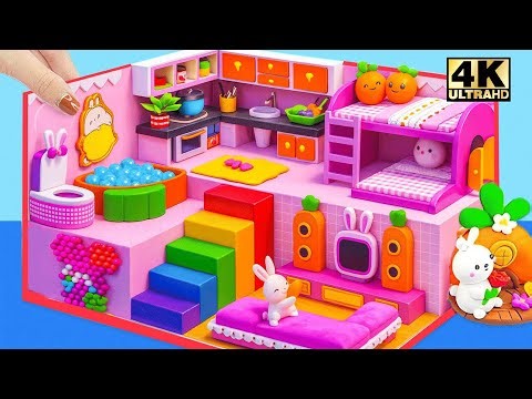 Make Mini Pink Bunny House With Bunk Bed, Kitchen & Rainbow Stairs ❤️ DIY Miniature House