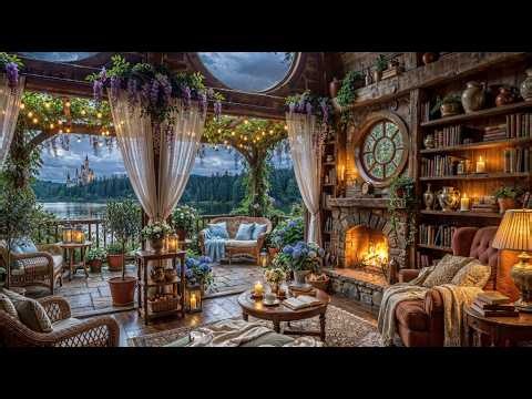 Warm Fireplace in Magical Cabin – Soft Ambience, Crackling Flames Sounds