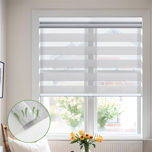 MiLin Cordless Zebra Blinds Light Filtering Zebra Windows Shades Dual Layer Free-Stop Roller Shades Privacy Reduce Noise Zebra Shades for Indoor Windows (Light Filtering Light Grey, 51" W X 72" H)