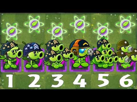 PvZ 2 - All Peashooter and All Mega Gatling Pea Power Up Vs Team 50 Brickhead Zombies