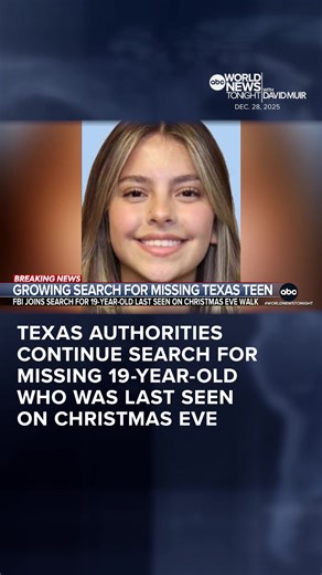 An urgent search continues for a 19-year-old girl after she went missing on Christmas Eve. Authorities say she was last seen outside her home near San Antonio, Texas. Jaclyn Lee has the latest. #WorldNewsTonight