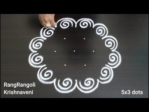 🍀Creative Rangoli Art(5x3 dots)🍀Easy Daily Muggulu by RangRangoli Krishnaveni