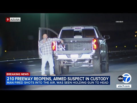 Chase suspect in custody after firing shots into air in standoff on 210 Freeway in Azusa, CHP says