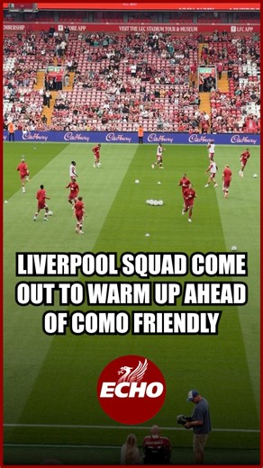 🏃‍♂️ Liverpool squad come out to warm up ahead of final pre-season game against Como at Anfield ❤️