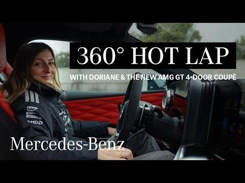 Passenger seat with F1 Academy driver Doriane Pin in the new Mercedes-AMG GT 4-Door Coupé (360°).