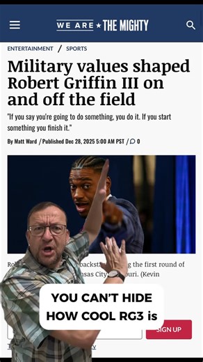 We Are The Mighty on Instagram: "Robert Griffin III was born in Japan and raised in a military family, with both of his parents serving in the U.S. Army. “I was born into the military,” he said. “So it’s in my blood.” That upbringing gave him the values that shaped his career: discipline, work ethic, and mental toughness. Even in the NFL, Griffin carried those lessons with him. “I played every game like it was my last because I understood what that meant for my dad, who was in the military.” The