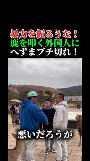 奈良公園の鹿を叩き注意されて逆ギレする外国人にへずまりゅうブチ切れ！