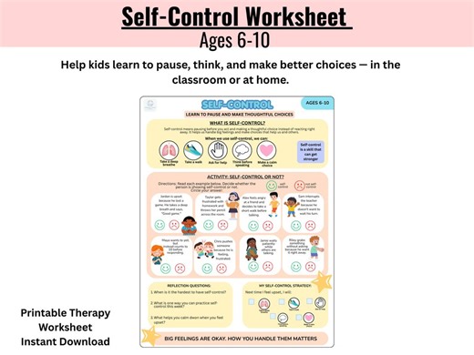 Self-control Worksheet Kids Ages 6–10 | Printable SEL Activity | Impulse Control | School Counselor | Behavior Regulation PDF - Etsy