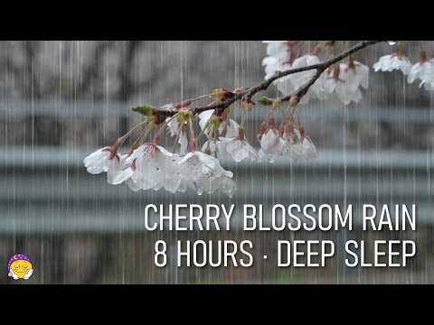 CHERRY BLOSSOM RAIN for DEEP SLEEP🌸 | 8 Hours Gentle Spring Rain Sounds | Stress Relief & Relaxation