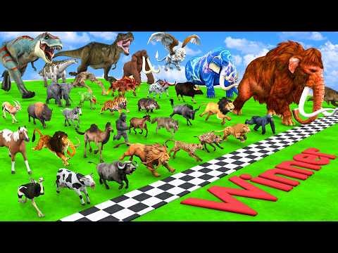 Ultimate Race 50 Animals vs T-Rex Epic Speed Challenge: Which is the Fastest? Animal Revolt Battle