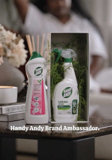 A home is meant to be lived in — the little spills, the hosting, the laughter and all the memories we make along the way. 💚 That’s why this partnership feels so natural to me. I’m so excited to be the new face of Handy Andy and introduce you to the new Cream Spray: the power of cream, now in a spray. No rinse, no residue — Handy Andy handles it. ✨🏡 Here’s to creating, hosting and enjoying every moment at home. @handy_andy_sa 🫧. #gracemondlana #handyandyhandlesit #handyandy #brandambassador #a